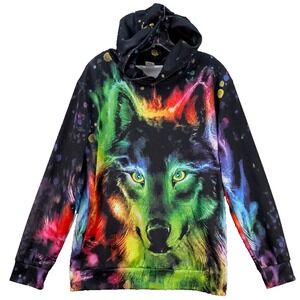 Funnycokid Wolf Face 3D Print Pullover Hoodie Sweatshirt Northern Lights Size XL